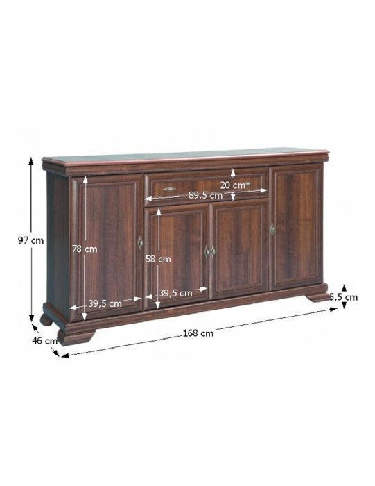 Comoda living VM4 din PAL melaminat nuc, cu 4 usi si 1 sertar, detaliu cu decoratiuni pe blat [4]