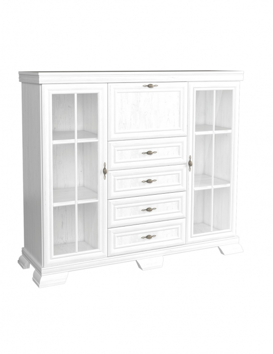 Comoda living VM7 alb cu vitrine si sertare [3]