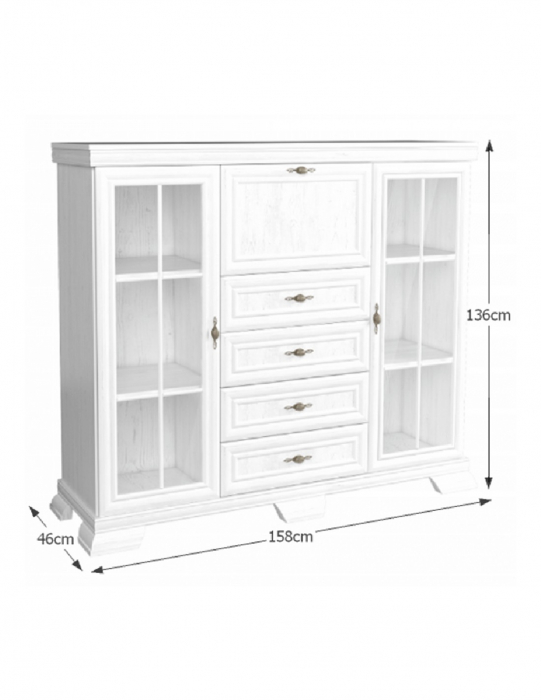 Comoda living VM7 alb cu vitrine si sertare [4]