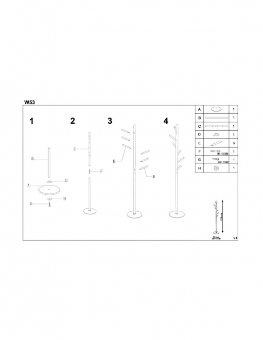 Cuier pom HM W53 alb - fag cu baza rotunda [3]