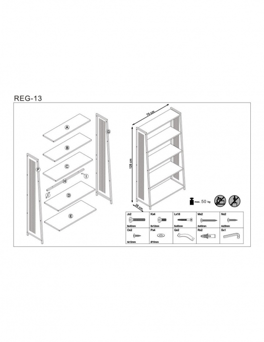 Etajera HM REG13 cu 5 polite din MDF stejar auriu si structura metalica neagra [5]