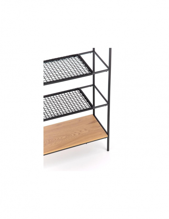Etajera cu 4 polite metal negru si MDF stejar auriu [2]