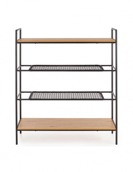 Etajera cu 4 polite metal negru si MDF stejar auriu [7]
