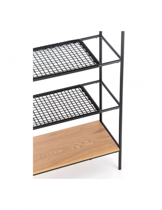 Etajera cu 4 polite metal negru si MDF stejar auriu [10]