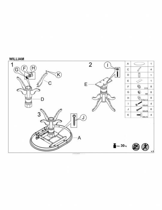 Masa extensibila HM William alba [4]