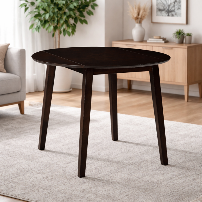 Masa living si bucatarie plianta Philadelphia, MDF, structura lemn masiv, rotunda, 4 persoane, 55/90 x 90 x 74,8 cm, nuc [3]