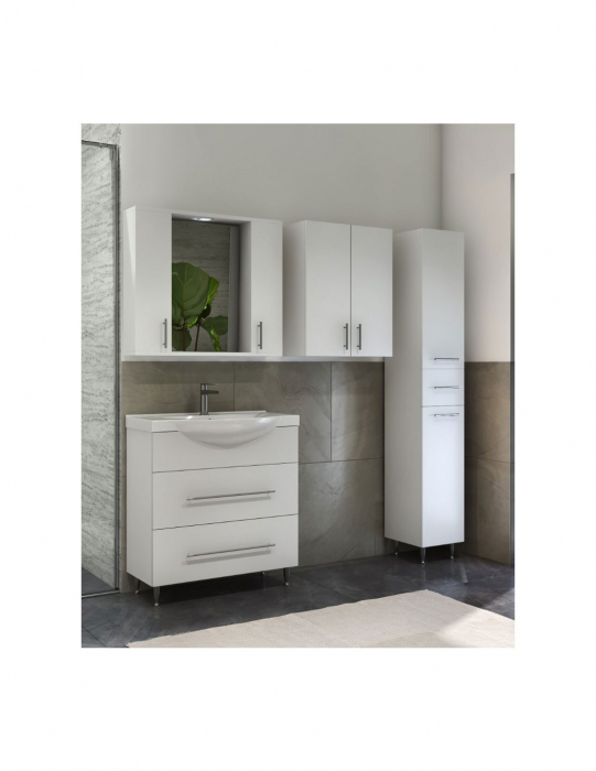 Oglinda baie GN0201 alba cu iluminare LED si dulap lateral [4]