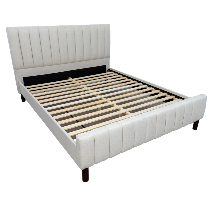 Pat Erzon 160x200 crem – lemn masiv, somieră lamelară, tăblie capitonată [4]