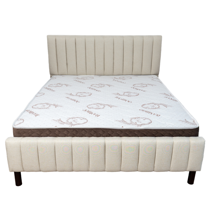 Pat Erzon 160x200 crem – lemn masiv, somieră lamelară, tăblie capitonată [7]