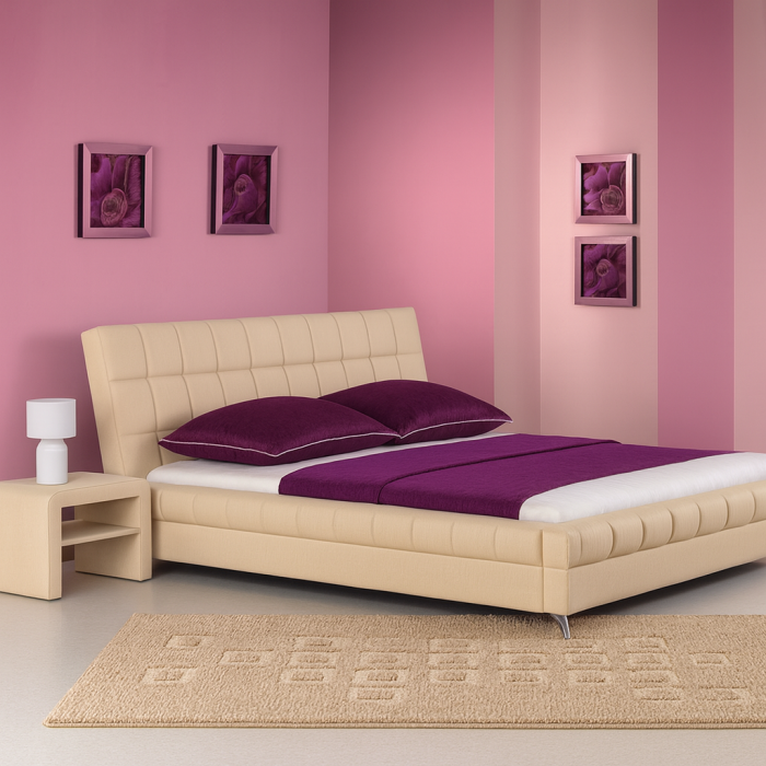 Pat HM Bonita piele ecologica bej 160x200 cu tetiera tapitata si somiera lamelara [1]