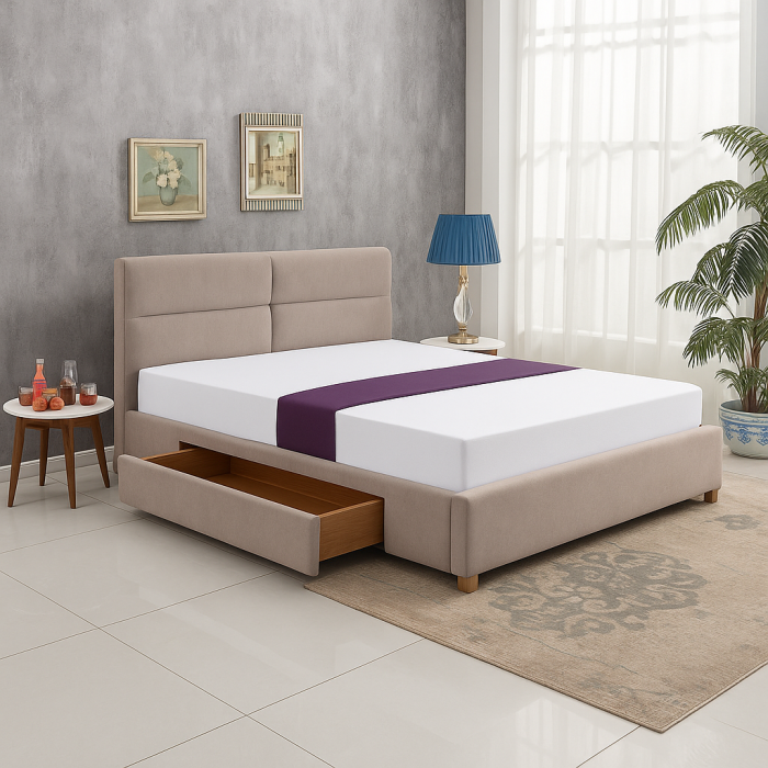 Pat HM Merida 160x200, gri – pat tapițat modern pentru dormitor [1]