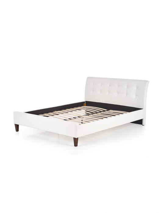 Pat matrimonial HM Samara alb 160x200, piele ecologica, picioare lemn masiv [4]