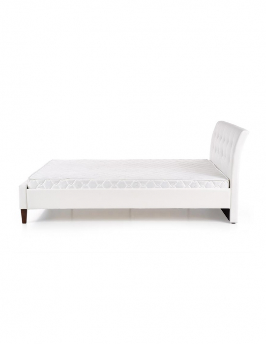 Pat matrimonial HM Samara alb 160x200, piele ecologica, picioare lemn masiv [2]
