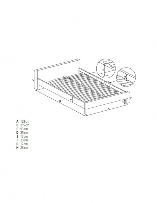 Pat matrimonial HM Samara alb 160x200, piele ecologica, picioare lemn masiv [13]