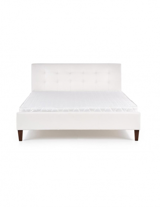 Pat matrimonial HM Samara alb 160x200, piele ecologica, picioare lemn masiv [3]