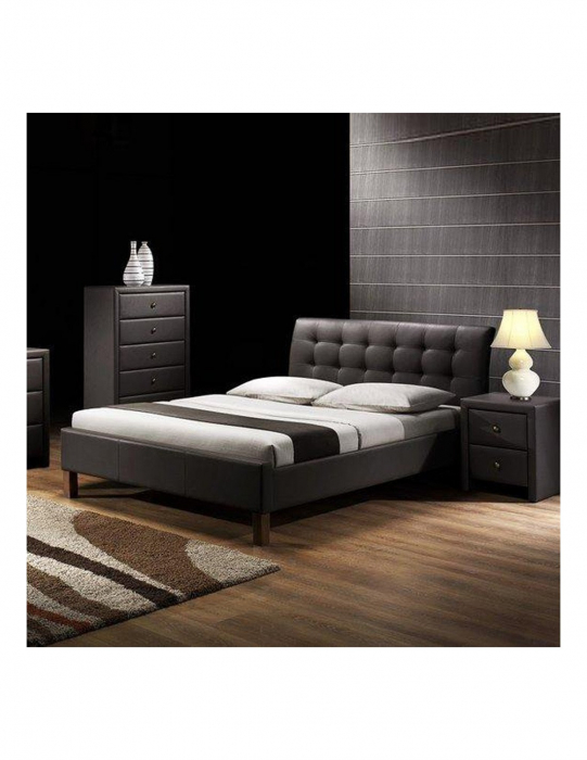 Pat HM Samara 160x200 piele ecologica negru cu tablie capitonata [2]