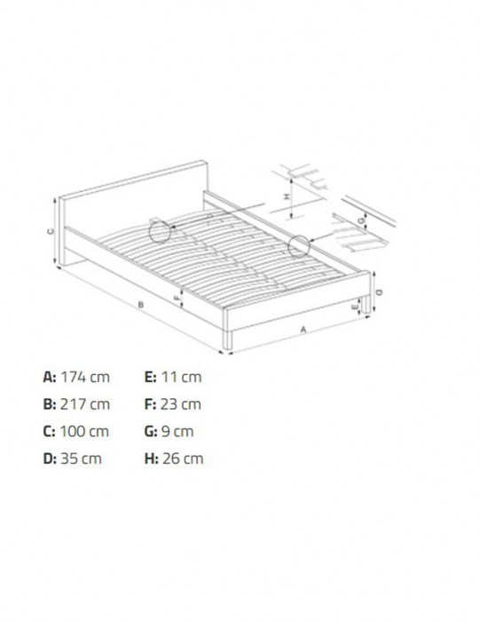 Pat matrimonial HM Sandy 160x200 alb cu tablie capitonata si picioare din lemn [8]
