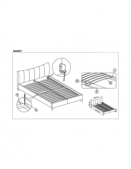 Pat matrimonial HM Sandy 160x200 alb cu tablie capitonata si picioare din lemn [4]
