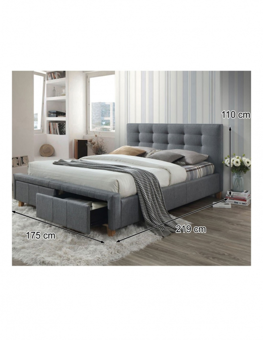 Pat SL Ascot 160x200 gri cu sertare si tăblie capitonată [2]