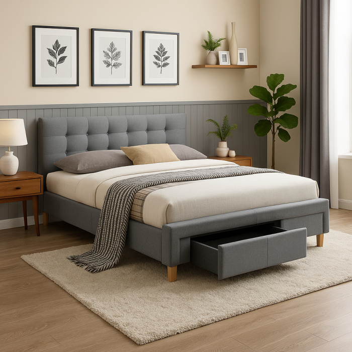 Pat SL Ascot 160x200 gri cu sertare si tăblie capitonată [3]