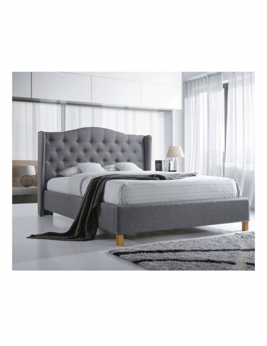 Pat SL Aspen 180x200 gri cu spatar capitonat inaltime 124 cm [2]