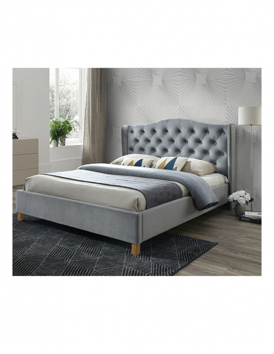 Pat SL Aspen Velvet gri 160x200 cu tablie tapitata Chesterfield [2]