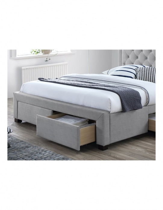 Pat SL Electra gri 160x200 cu tablie capitonata si sertare de depozitare [4]