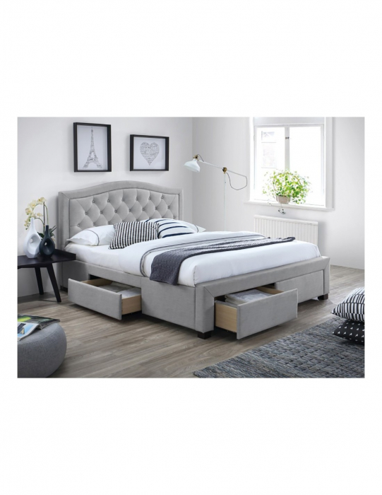 Pat SL Electra gri 160x200 cu tablie capitonata si sertare de depozitare [2]