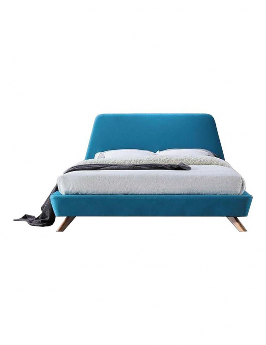 Pat SL Gant 160x200 turcoaz cu tablie inalta pe picioare din lemn [2]