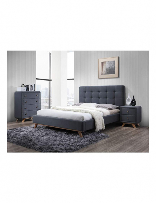 Pat SL Melissa 160x200 gri cu tablie capitonata si picioare din lemn [2]