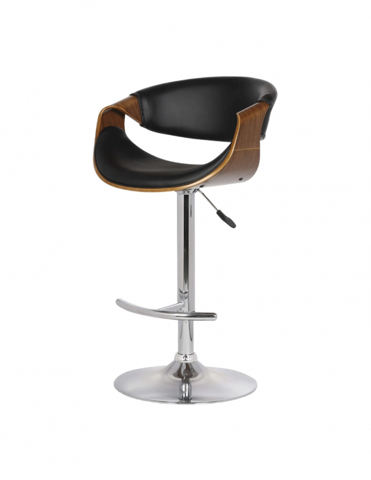 Scaun de bar HM H100 Negru cu sezut din piele ecologica si baza cromata [2]