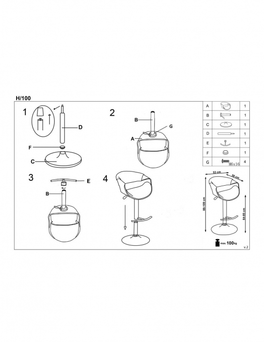Scaun de bar HM H100 Negru cu sezut din piele ecologica si baza cromata [4]