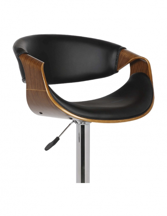 Scaun de bar HM H100 Negru cu sezut din piele ecologica si baza cromata [3]