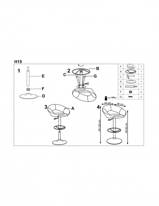 Scaun de bar negru HM H15 cu baza cromata si piston pe gaz [4]