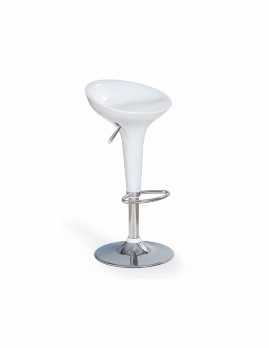 Scaun de bar HM H17 alb, reglabil pe inaltime, cu baza cromata [2]