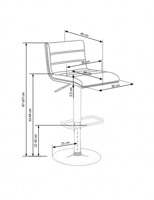 Scaun de bar negru HM H31 cu baza cromata si spatar din piele ecologica [4]