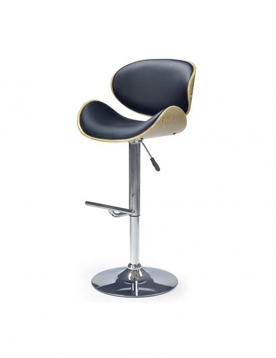 Scaun de bar HM H44 negru cu spatar curbat din piele ecologica si baza cromata [2]