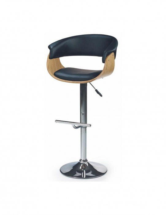 Scaun de bar HM H45 negru piele ecologica placaj stejar baza cromata [2]