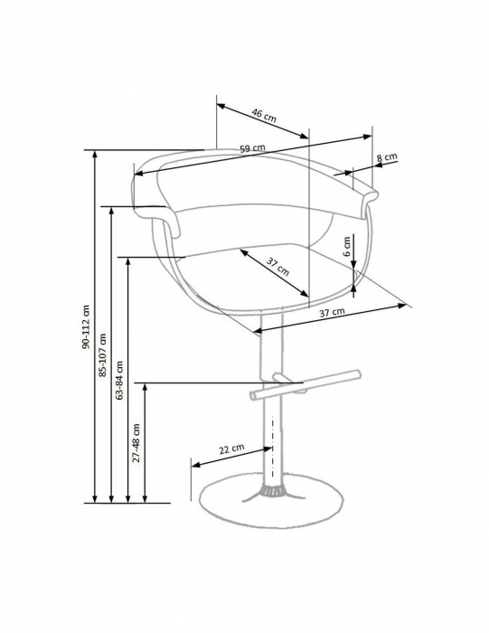 Scaun de bar HM H45 negru piele ecologica placaj stejar baza cromata [3]