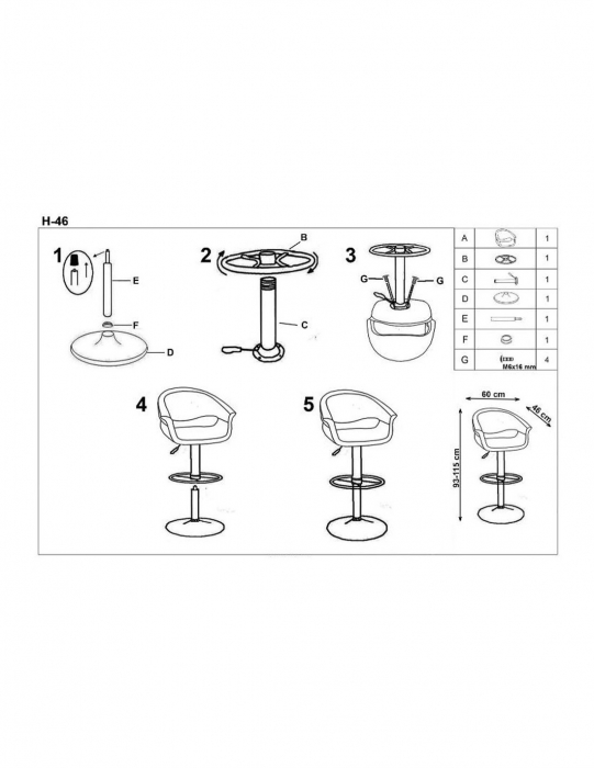 Scaun de bar HM H46 alb-negru cu baza cromata si spatar ergonomic [4]