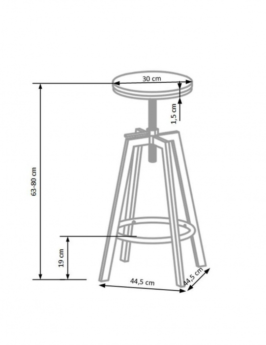 Scaun de bar HM H64 Coffee cu șezut reglabil din MDF și structură metalică neagră [2]
