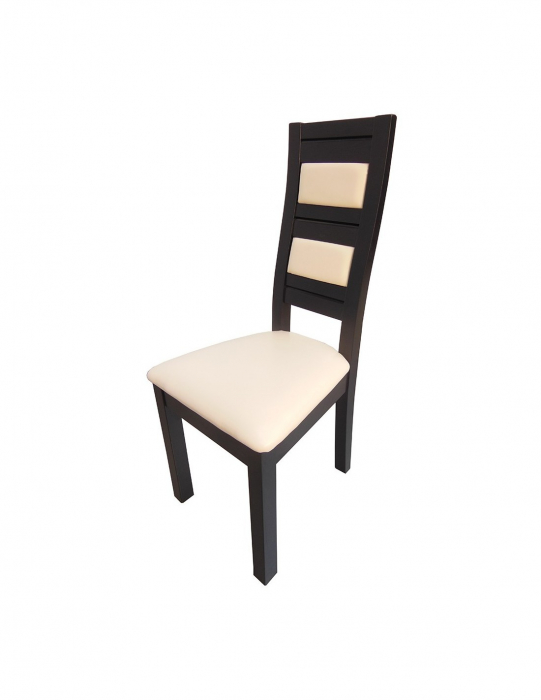 Scaun de bucatarie Eusebio, lemn wenge, sezut si spatar tapitate piele ecologica, crem [4]