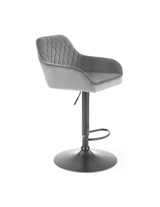 Scaun de bar gri HM H103 din catifea cu spatar capitonat si baza metalica [2]