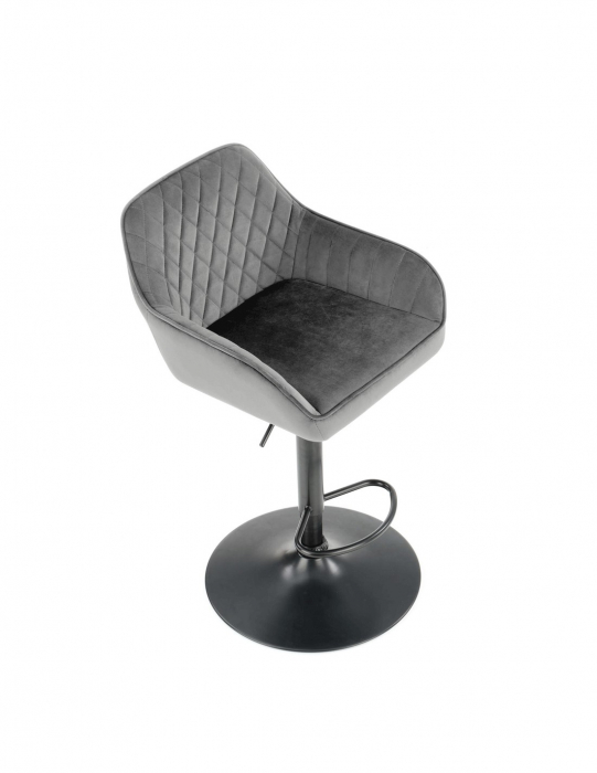 Scaun de bar gri HM H103 din catifea cu spatar capitonat si baza metalica [3]