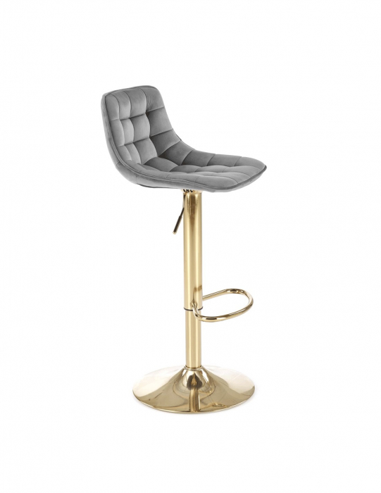 Scaun de bar HM H120 gri cu picioare aurii, catifea [5]