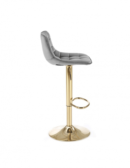 Scaun de bar HM H120 gri cu picioare aurii, catifea [6]