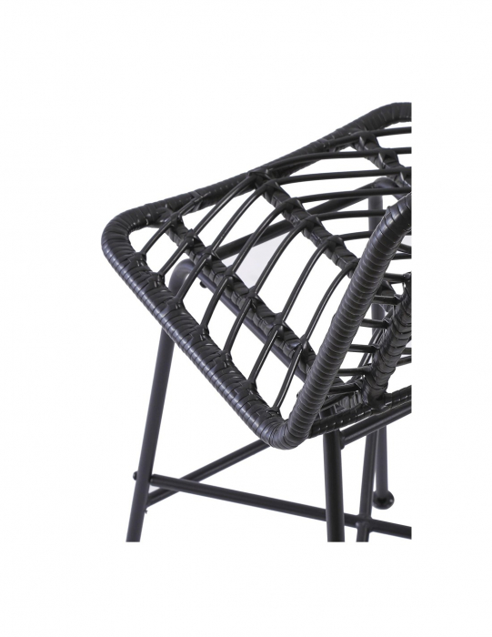 Scaun de bar negru HM H97 cu sezut si spatar impletit din ratan si picioare metalice [9]