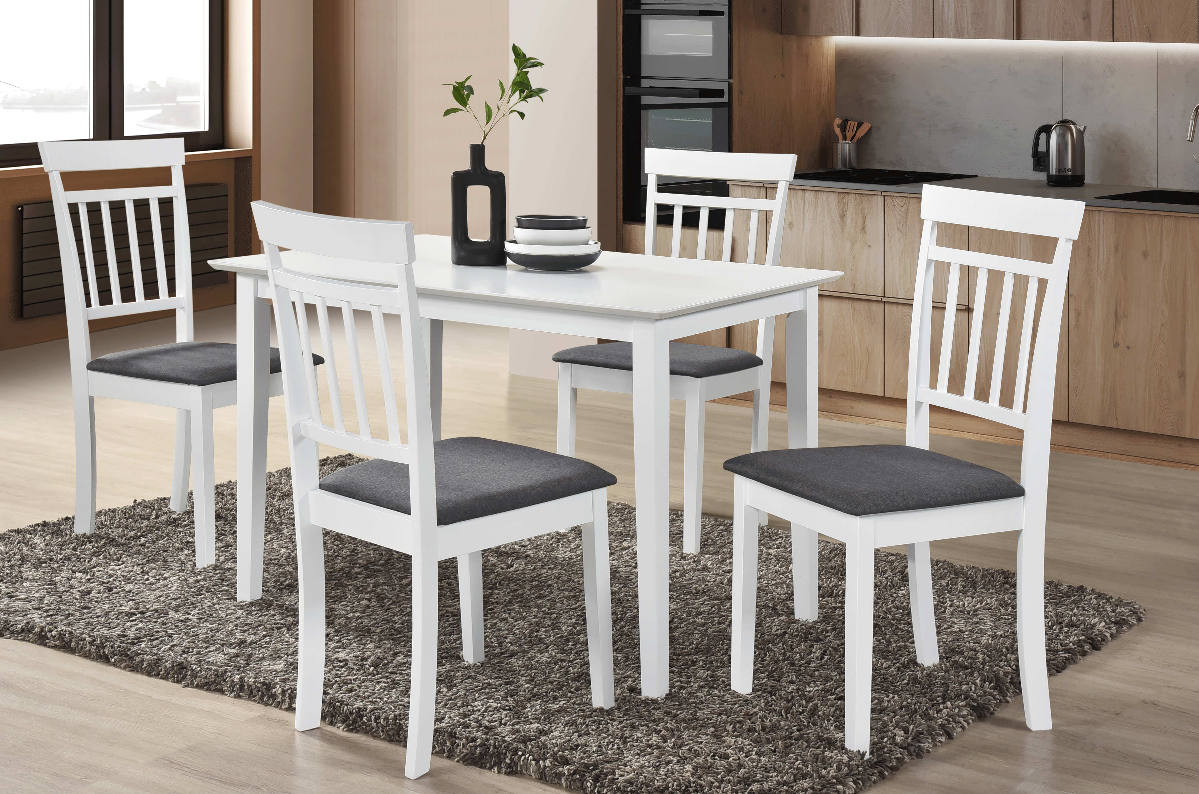 Scaun de living si bucatarie din lemn masiv Hudson, tapiterie stofa,100 kg, 94x50x42 cm, alb/gri [3]