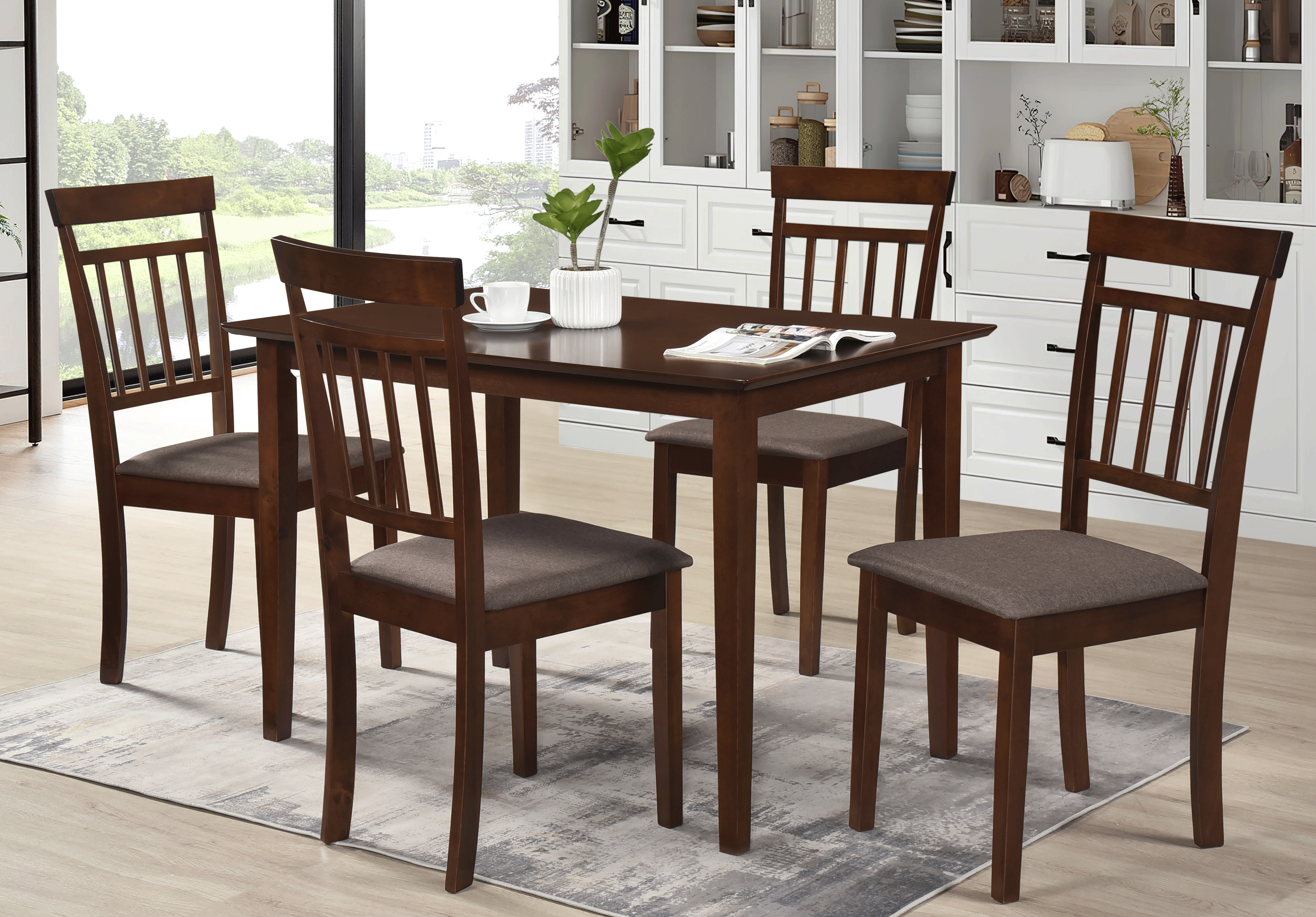 Scaun de living si bucatarie din lemn masiv Hudson, tapiterie stofa,100 kg, 94x50x42 cm, nuc/maro [4]