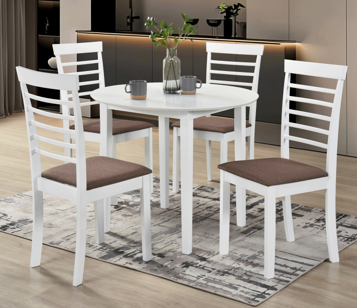 Scaun de living si bucatarie din lemn masiv Montreal, tapiterie stofa,100 kg, 94x49x40 cm, alb/maro [4]